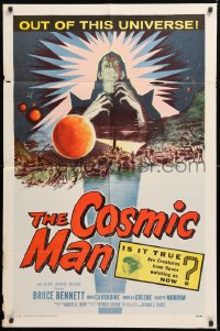 9w265 COSMIC MAN 1sh 1959 artwork of soldiers & tanks attacking wacky creature from space!