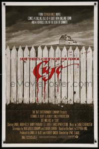 9w275 CUJO 1sh 1983 Stephen King, horrifying artwork of bloody fence & house by Robert Tanenbaum!