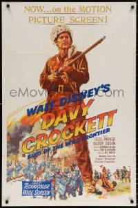 9w280 DAVY CROCKETT KING OF THE WILD FRONTIER 1sh 1955 Disney, classic art of Fess Parker!