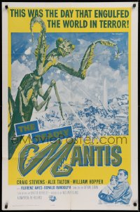 9w284 DEADLY MANTIS 1sh R1964 classic art of giant insect on Washington Monument by Ken Sawyer