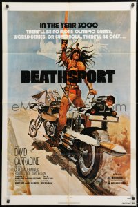 9w288 DEATHSPORT 1sh 1978 David Carradine, cool art of futuristic battle motorcycle!