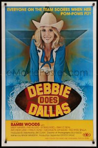 9w290 DEBBIE DOES DALLAS 25x38 1sh 1978 sexy art of cheerleader Bambi Woods over title football!