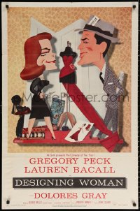 9w297 DESIGNING WOMAN style B 1sh 1957 art of Gregory Peck & Lauren Bacall by Jacques Kapralik!