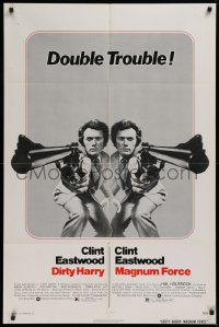 9w306 DIRTY HARRY/MAGNUM FORCE 1sh 1975 cool mirror image of Clint Eastwood, double trouble!