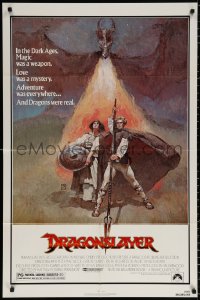 9w313 DRAGONSLAYER 1sh 1981 cool Jeff Jones fantasy artwork of Peter MacNicol w/spear & dragon!