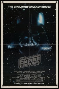 9w333 EMPIRE STRIKES BACK studio style advance 1sh 1980 George Lucas, Darth Vader head in space!