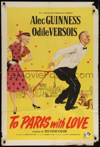 9w033 TO PARIS WITH LOVE English 1sh 1955 great different art of Alec Guinness & Odile Versois!