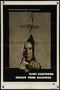 9w342 ESCAPE FROM ALCATRAZ 1sh 1979 cool artwork of Clint Eastwood busting out by Lettick!