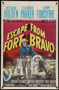 9w343 ESCAPE FROM FORT BRAVO 1sh 1953 cowboy William Holden, Eleanor Parker, John Sturges directed!
