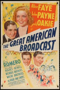 9w430 GREAT AMERICAN BROADCAST style B 1sh 1941 art of Alice Faye, Payne, Oakie, Romero, ultra-rare!
