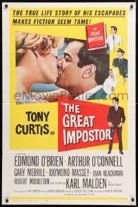 9w431 GREAT IMPOSTOR 1sh 1961 Tony Curtis as Waldo DeMara, who faked being a doctor, warden & more!