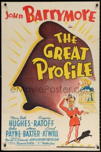 9w432 GREAT PROFILE 1sh 1940 great cartoon-like art of John Barrymore's famous profile + as Hamlet!