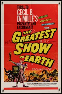 9w434 GREATEST SHOW ON EARTH 1sh R1967 Cecil B. DeMille circus classic, Charlton Heston, Stewart!