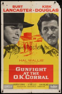 9w439 GUNFIGHT AT THE O.K. CORRAL 1sh 1957 Burt Lancaster, Kirk Douglas, directed by John Sturges!