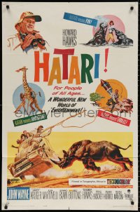 9w447 HATARI 1sh 1962 Howard Hawks, artwork of John Wayne in Africa by Frank McCarthy!