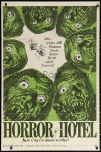 9w469 HORROR HOTEL 1sh 1962 just ring for doom service, close-up zombie horror art by Jack Davis!