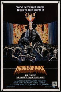9w478 HOUSE OF WAX 1sh R1981 3-D, great artwork of Vincent Price with candle over audience!