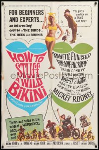 9w481 HOW TO STUFF A WILD BIKINI 1sh 1965 Annette Funicello, Buster Keaton, motorcycle & bikini art