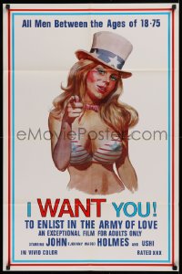 9w488 I WANT YOU 23x35 1sh 1970 John Holmes, Uschi Digard, Uncle Sam Flagg parody art, unfolded!