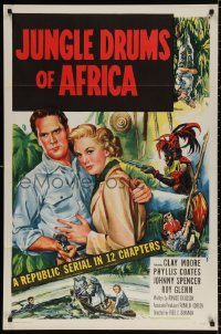 9w519 JUNGLE DRUMS OF AFRICA 1sh 1952 Clayton Moore with gun & Phyllis Coates, Republic serial!