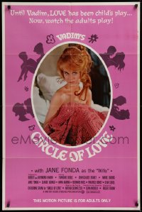 9w530 LA RONDE 1sh 1965 best image of naked Jane Fonda in bed, directed by Roger Vadim!