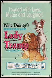 9w533 LADY & THE TRAMP 1sh R1960s Disney canine dog classic cartoon, different images!