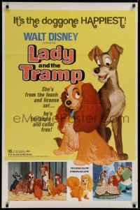 9w534 LADY & THE TRAMP 1sh R1972 Walt Disney classic cartoon, with best spaghetti scene!