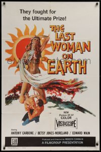 9w548 LAST WOMAN ON EARTH 1sh 1960 ultra sexy artwork of near-naked girl & men fighting for her!