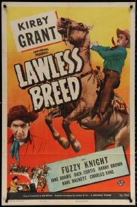 9w551 LAWLESS BREED 1sh 1946 western cowboy Kirby Grant full-length on horse, Fuzzy Knight!