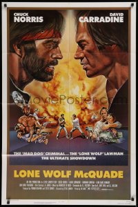 9w566 LONE WOLF McQUADE 1sh 1983 great face off art of Chuck Norris & David Carradine by CW Taylor!