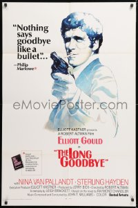 9w568 LONG GOODBYE int'l 1sh 1973 artwork of Elliott Gould as Philip Marlowe with gun by Vic Fair!