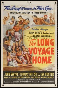 9w569 LONG VOYAGE HOME 1sh 1940 John Ford, art of John Wayne & Thomas Mitchell w/sexy girls!