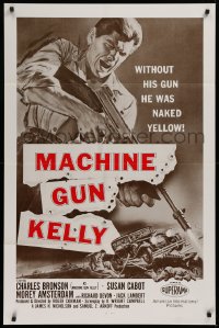 9w582 MACHINE GUN KELLY int'l 1sh R1970s without his gun Charles Bronson was naked yellow, cool art!