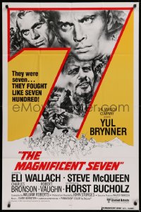 9w591 MAGNIFICENT SEVEN int'l 1sh R1980 Yul Brynner, Steve McQueen, John Sturges' 7 Samurai western!
