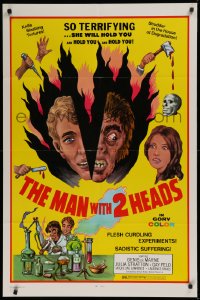 9w594 MAN WITH TWO HEADS 1sh 1972 William Mishkin horror, shudder in the house of degradation!