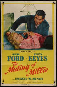 9w606 MATING OF MILLIE 1sh 1947 great romantic art of Glenn Ford & Evelyn Keyes on phone!