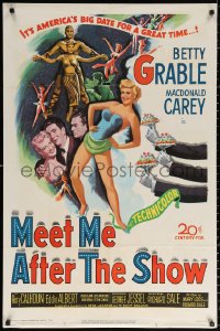 9w610 MEET ME AFTER THE SHOW 1sh 1951 artwork of sexy dancer Betty Grable & top cast members!