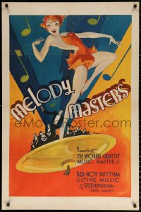 9w611 MELODY MASTERS 1sh 1933 Vitaphone short subject, great deco art of sexy dancer & band, rare!