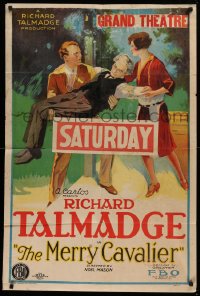 9w614 MERRY CAVALIER 1sh 1926 stone litho art of Richard Talmadge rescuing man, ultra-rare!