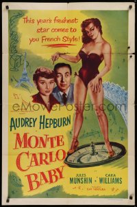 9w623 MONTE CARLO BABY revised 1sh 1953 Nous irons a Monte Carlo, Audrey Hepburn, sexy French girl!