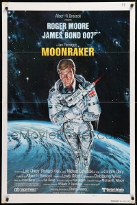 9w625 MOONRAKER style A int'l teaser 1sh 1979 art of Roger Moore as Bond in space by Goozee!