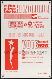 9w629 MOVIE PICTURE POLL 1sh 1971 Stars Hall of Fame Wax Museum, win a free trip to Honolulu!