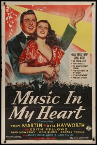 9w632 MUSIC IN MY HEART 1sh 1940 artwork of Tony Martin holding sexy Rita Hayworth, ultra-rare!
