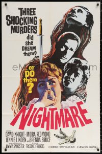 9w653 NIGHTMARE 1sh 1964 David Knight & Moira Redmond in English Hammer horror!