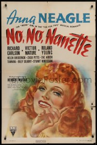 9w656 NO, NO, NANETTE style B 1sh 1940 wonderful art of sexy elegant Anna Neagle by McClelland Barclay!