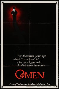 9w660 OMEN style B recalled teaser 1sh 1976 Gregory Peck, Remick, Satanic horror, inverted cross!