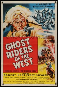 9w686 PHANTOM RIDER 1sh R1954 Republic serial, Native American w/gun, Ghost Riders of the West!