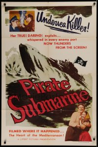 9w693 PIRATE SUBMARINE 1sh 1952 WWII, cool artwork of sub, true, daring undersea exploits!