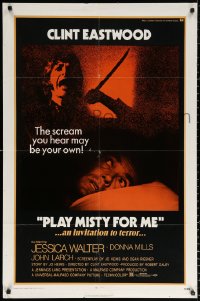 9w695 PLAY MISTY FOR ME 1sh 1971 classic Clint Eastwood, Jessica Walter, an invitation to terror!