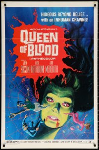 9w714 QUEEN OF BLOOD 1sh 1966 Basil Rathbone, cool art of female monster & victims in her web!